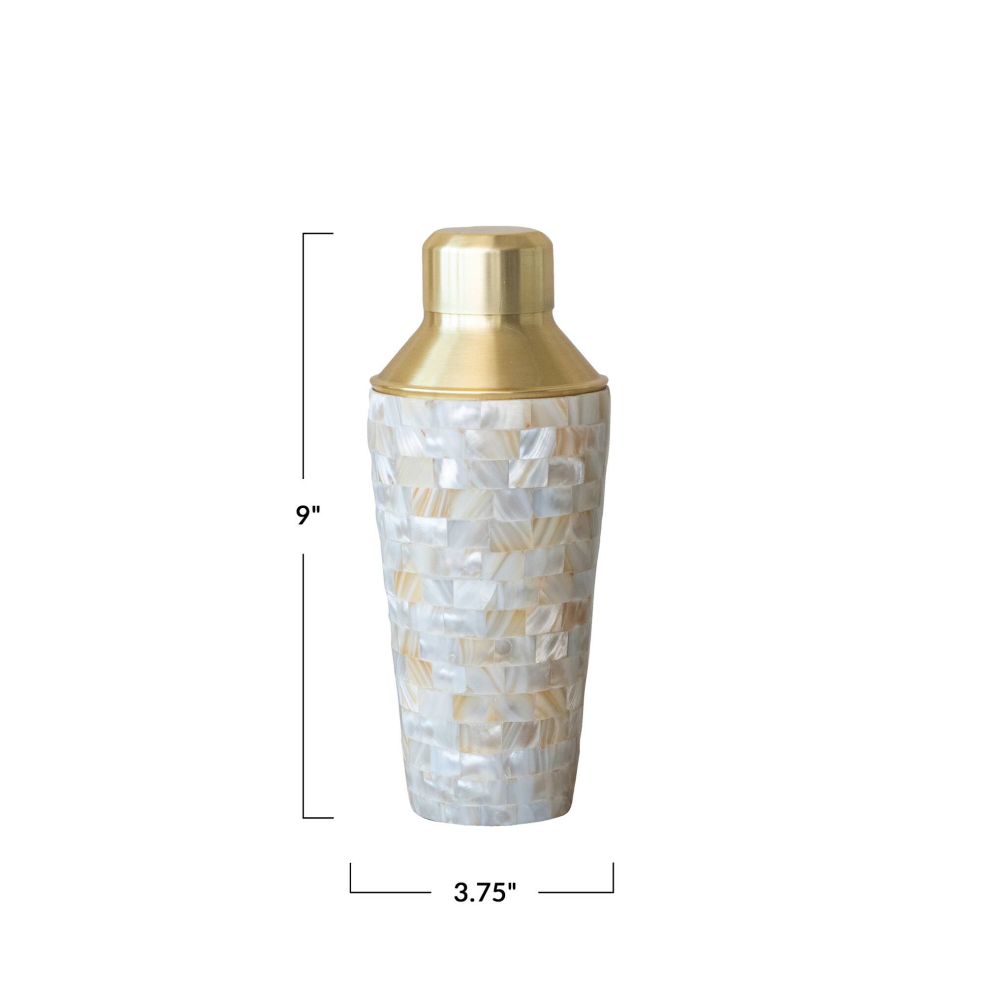 Hello Honey® 24oz. Gold Finish Stainless Steel & Natural Mother of Pearl Inlaid Cocktail Shaker